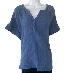 Gap Women's Plus Size XXL Blue Boho Flowy Purple Lightweight Button Front Blouse
